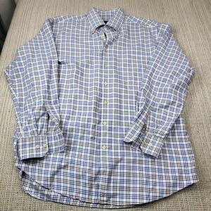 Scott Barber Shirt Mens Large Blue Plaid Long Sleeve Button Front Casual